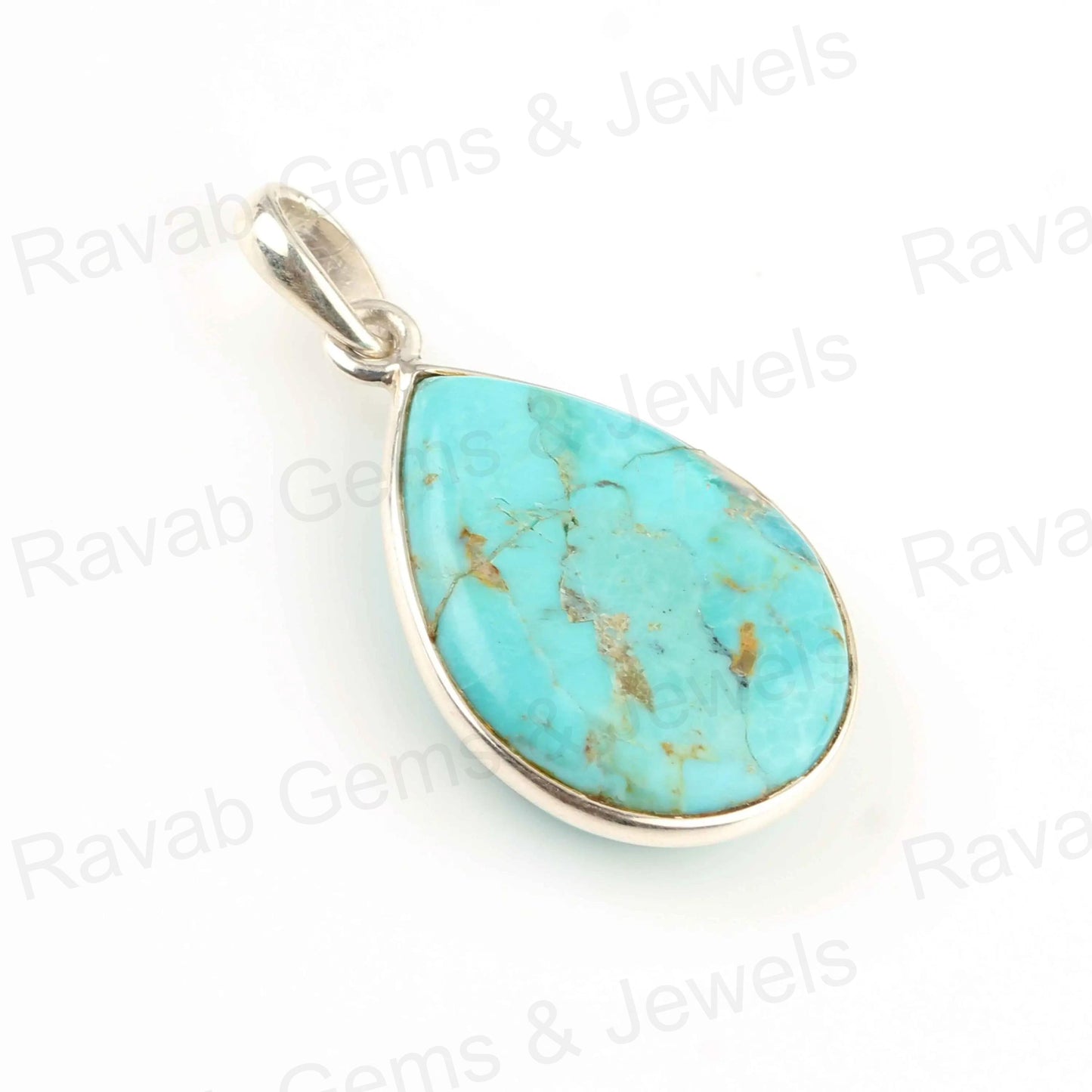 Arizona Turquoise Pear Gemstone Pendant, 925 Sterling Silver Charm Pendant, Smooth Briolette Handmade Stone Jewelry Pendant 1 Pcs Gifted