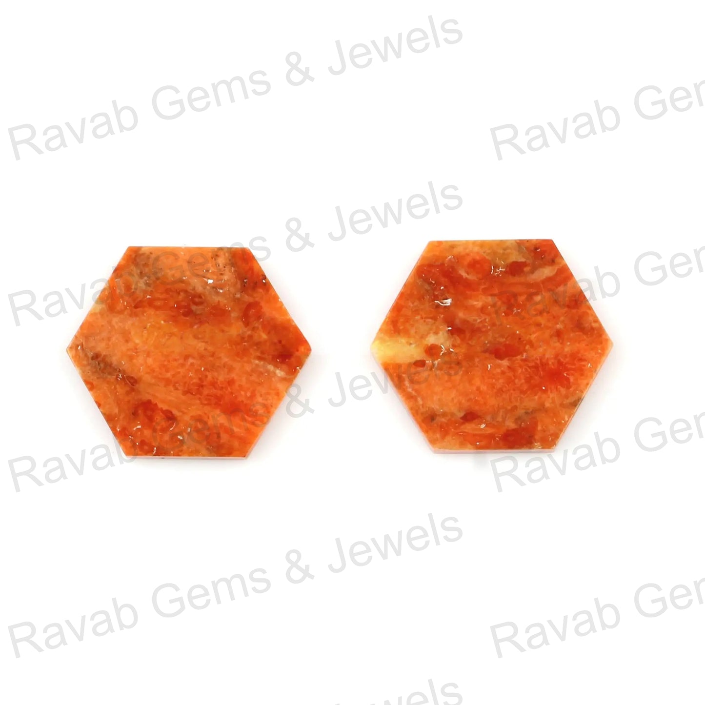 Apple Coral Copper 12mm Hexagon Shape Both Side Flat Gemstone, Calibrated Stone For Jewelry, Loose Beads Stone Fr Earring - 2 Pcs Set