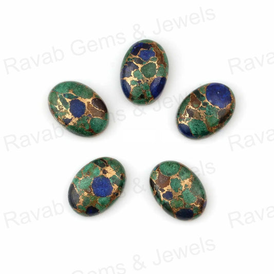 Azurite Copper Oval Calibrated Smooth Cabochons Gemstone - Loose Beads For Jewelry Making, Best Quality Stone 10x14mm-13x18mm 5 Pcs Set