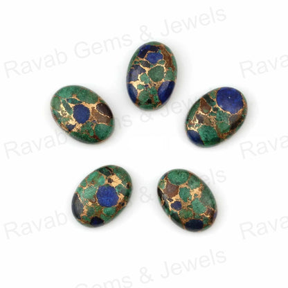 Azurite Copper Oval Calibrated Smooth Cabochons Gemstone - Loose Beads For Jewelry Making, Best Quality Stone 10x14mm-13x18mm 5 Pcs Set