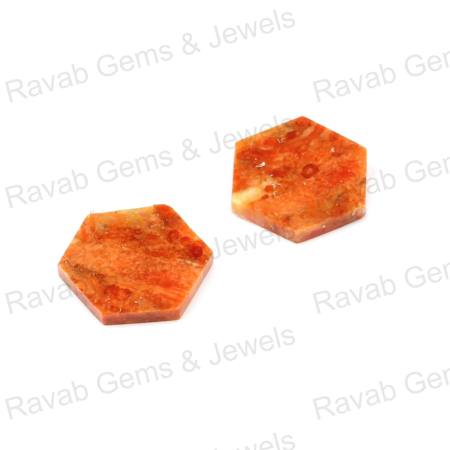 Apple Coral Copper 12mm Hexagon Shape Both Side Flat Gemstone, Calibrated Stone For Jewelry, Loose Beads Stone Fr Earring - 2 Pcs Set