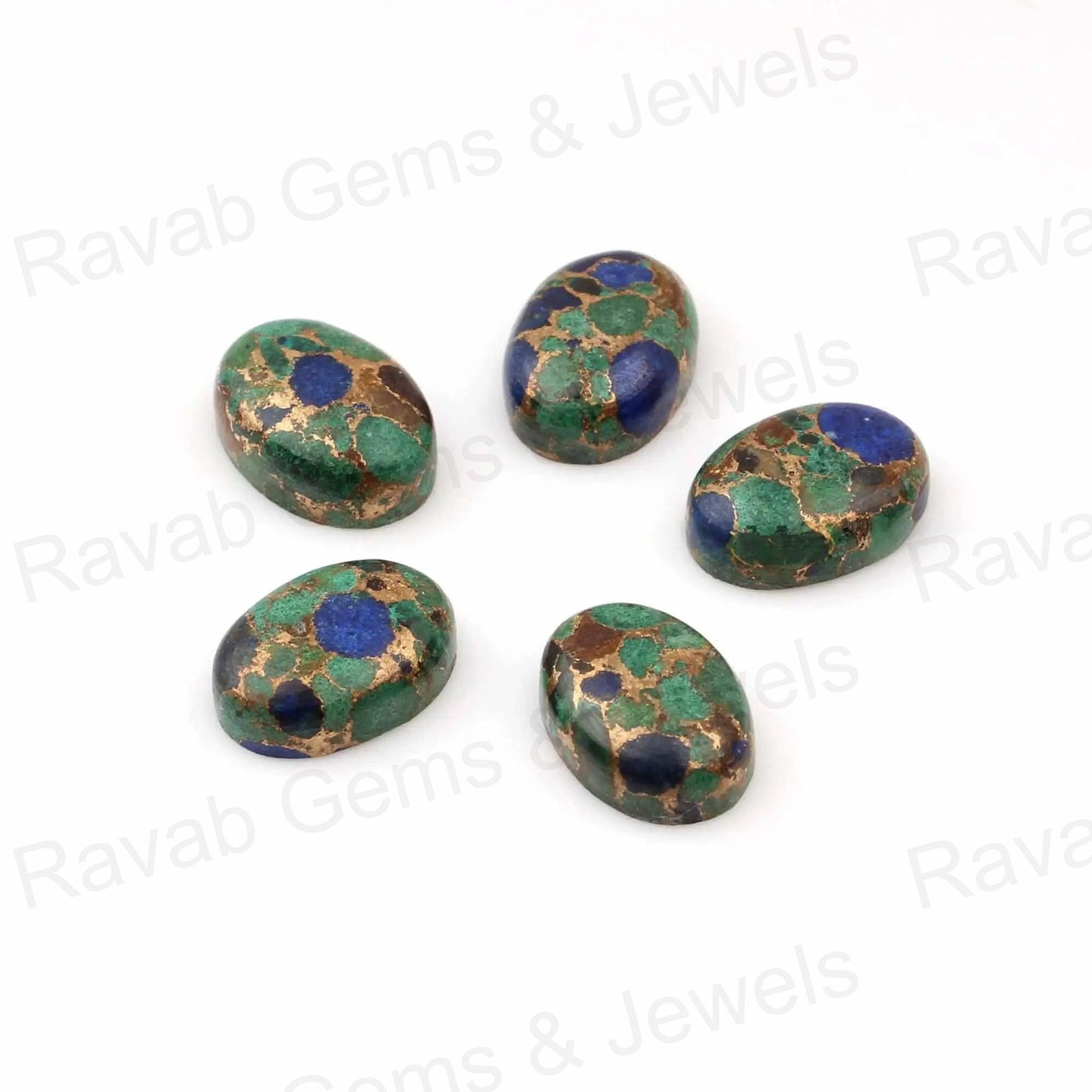 Azurite Copper Oval Calibrated Smooth Cabochons Gemstone - Loose Beads For Jewelry Making, Best Quality Stone 10x14mm-13x18mm 5 Pcs Set