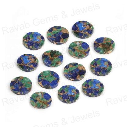 Azurite Copper Round Coin Shape Both Side Flat Gemstone, Loose Beads Calibrated Stone For Jewelry Earring Ring Making 2 Pcs Set All Sizes