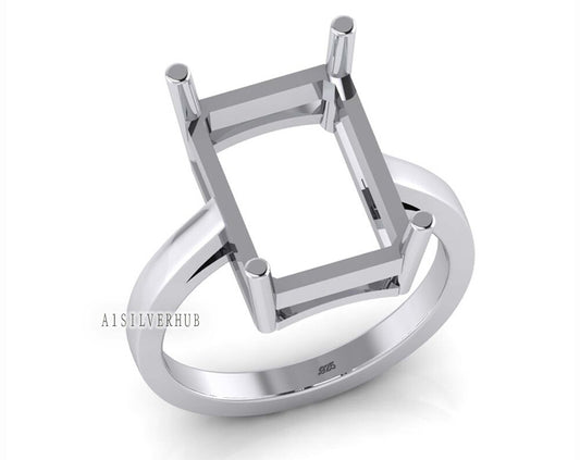 925 Sterling Solid Silver 6x4mm to 13x18mm Rectangle Blank 4 Prong Settings Stackable Ring