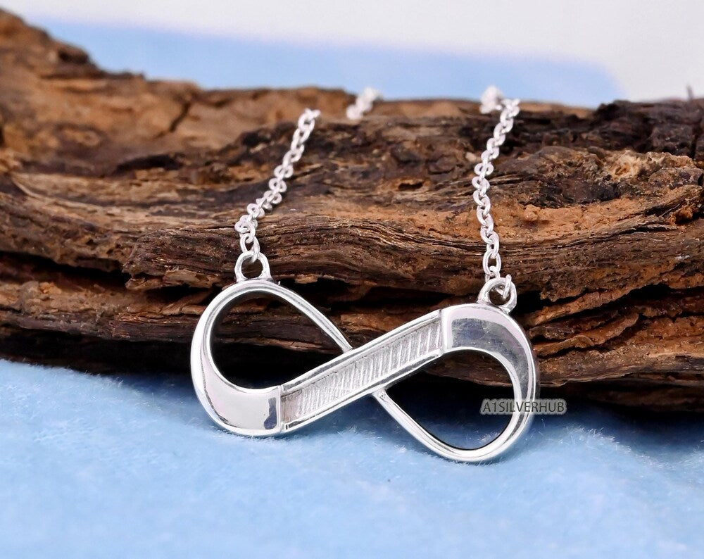 925 Sterling Solid Silver Infinity Blank Channel Pendant Necklace Chain