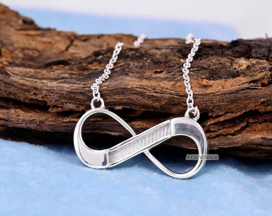 925 Sterling Solid Silver Infinity Blank Channel Pendant Necklace Chain