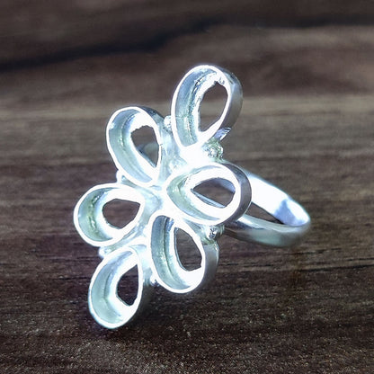 Genuine 925 Sterling Silver Flower Bezel Setting 6x4mm Pear Shape Semi-Mount Blank Setting Ring For Women Keepsake Jewelry