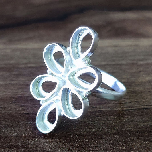 Genuine 925 Sterling Silver Flower Bezel Setting 6x4mm Pear Shape Semi-Mount Blank Setting Ring For Women Keepsake Jewelry