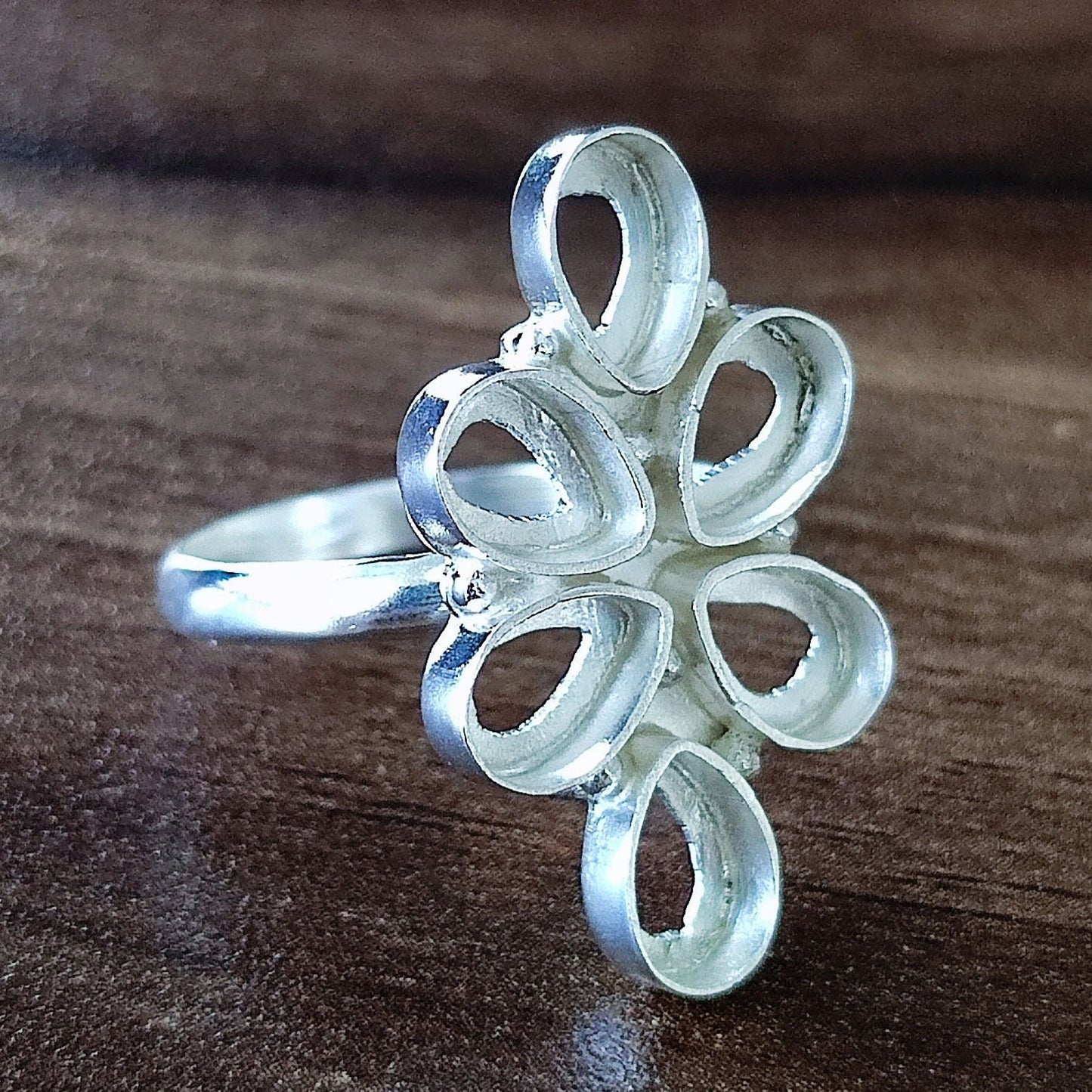 Genuine 925 Sterling Silver Flower Bezel Setting 6x4mm Pear Shape Semi-Mount Blank Setting Ring For Women Keepsake Jewelry