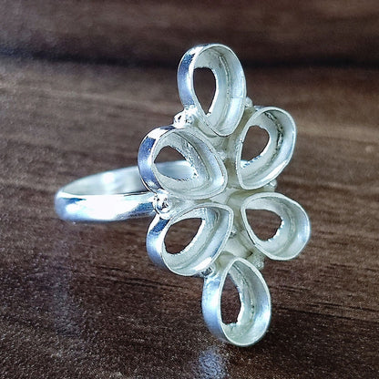 Genuine 925 Sterling Silver Flower Bezel Setting 6x4mm Pear Shape Semi-Mount Blank Setting Ring For Women Keepsake Jewelry