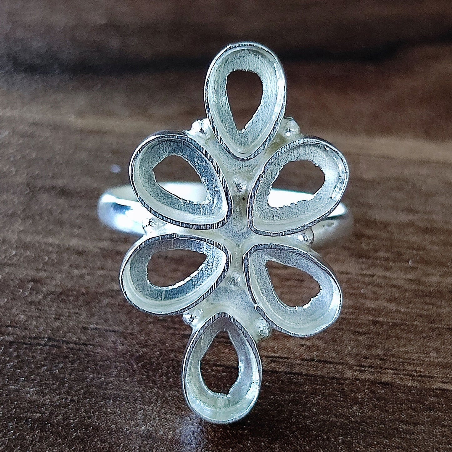 Genuine 925 Sterling Silver Flower Bezel Setting 6x4mm Pear Shape Semi-Mount Blank Setting Ring For Women Keepsake Jewelry