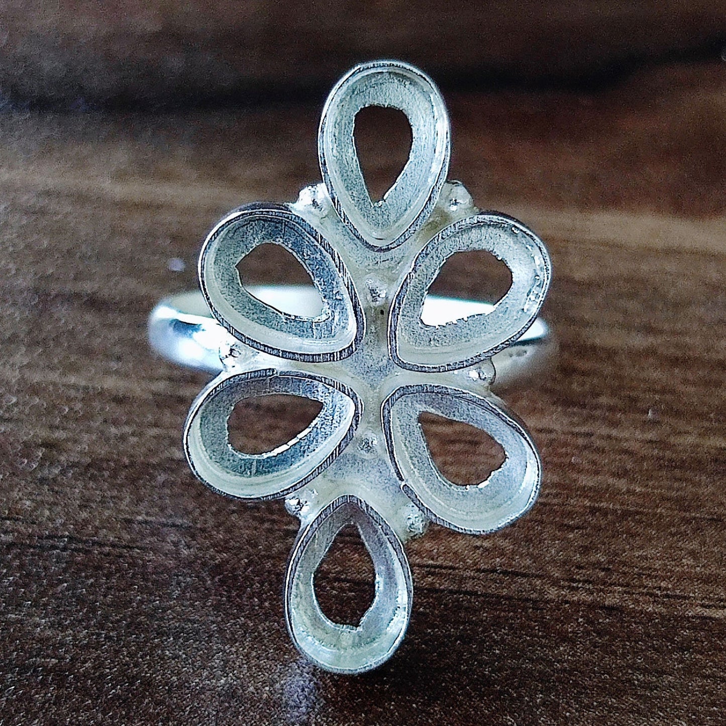 Genuine 925 Sterling Silver Flower Bezel Setting 6x4mm Pear Shape Semi-Mount Blank Setting Ring For Women Keepsake Jewelry