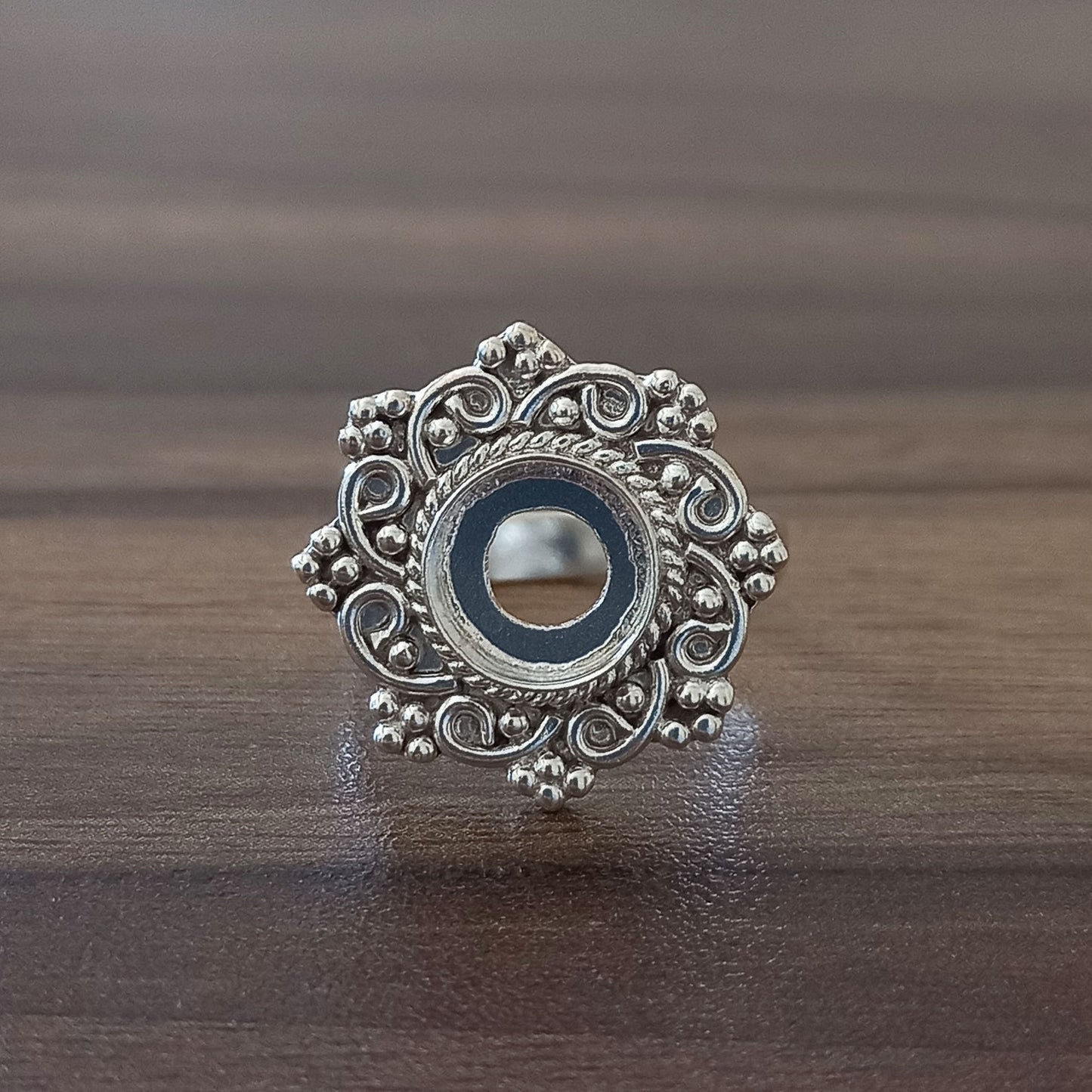Solid 925 Sterling Silver Flower Bezel 7mm Cup Round Close Blank Collet Ring Bezel Setting Semi-Mount Blank Setting Ring Jewelry