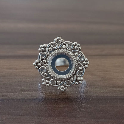 Solid 925 Sterling Silver Flower Bezel 7mm Cup Round Close Blank Collet Ring Bezel Setting Semi-Mount Blank Setting Ring Jewelry