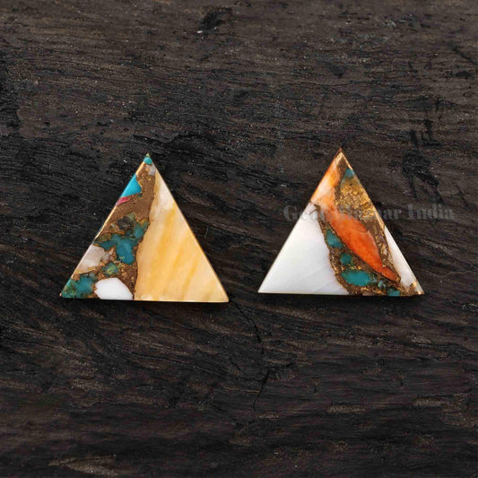Spiny Oyster Copper Turquoise Triangle Shape Smooth Flat Gemstone, Loose Beads Calibrated Stone For Jewelry Earring Making 2 Pcs Set