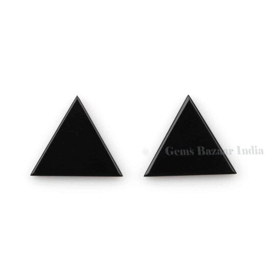 Natural Black Onyx Triangle Shape Smooth Flat Gemstone For Jewelry, Loose Beads Calibrated Semi Precious Stone For Jewelry Making 2 Pcs Set