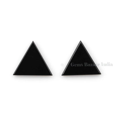 Natural Black Onyx Triangle Shape Smooth Flat Gemstone For Jewelry, Loose Beads Calibrated Semi Precious Stone For Jewelry Making 2 Pcs Set