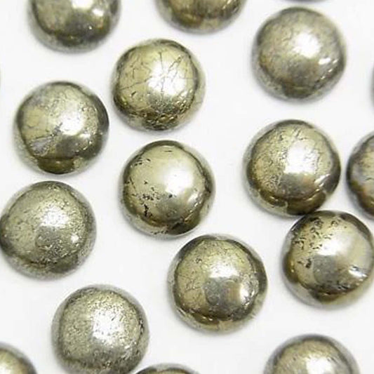 Natural Pyrite Fool's Gold, Round Cabochons Loose Gemstone, Calibrated Smooth, Semi Precious Stone, For Jewelry Making 5 Pcs Set
