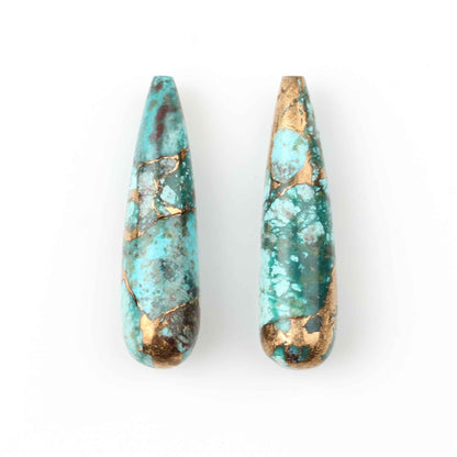 9x30mm Pink Blue Copper Turquoise Teardrop Smooth Briolette Gemstone, Loose Beads For Earring Making Calibrated Stones 2 Pcs Set For Gifted