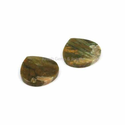 Green Rhyolite Shape Both Side Flat Natural Gemstone, Calibrated Stones, Best Quality Stone Of Jewelry Earring, Ring Making 2 Pcs Set