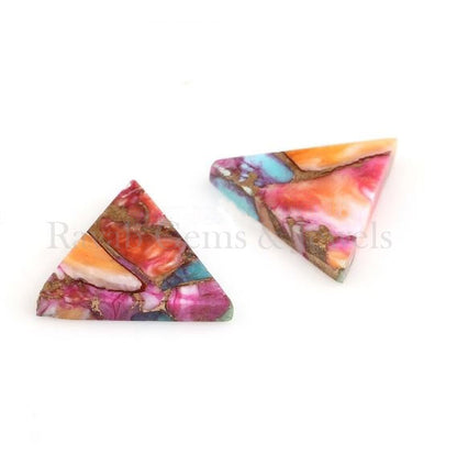Spiny Oyster Copper Turquoise, Triangle Shape, Smooth Calibrated, Purple & Orange Stone For Earring, Loose Beads Gemstone 12mm 2 Pcs Set